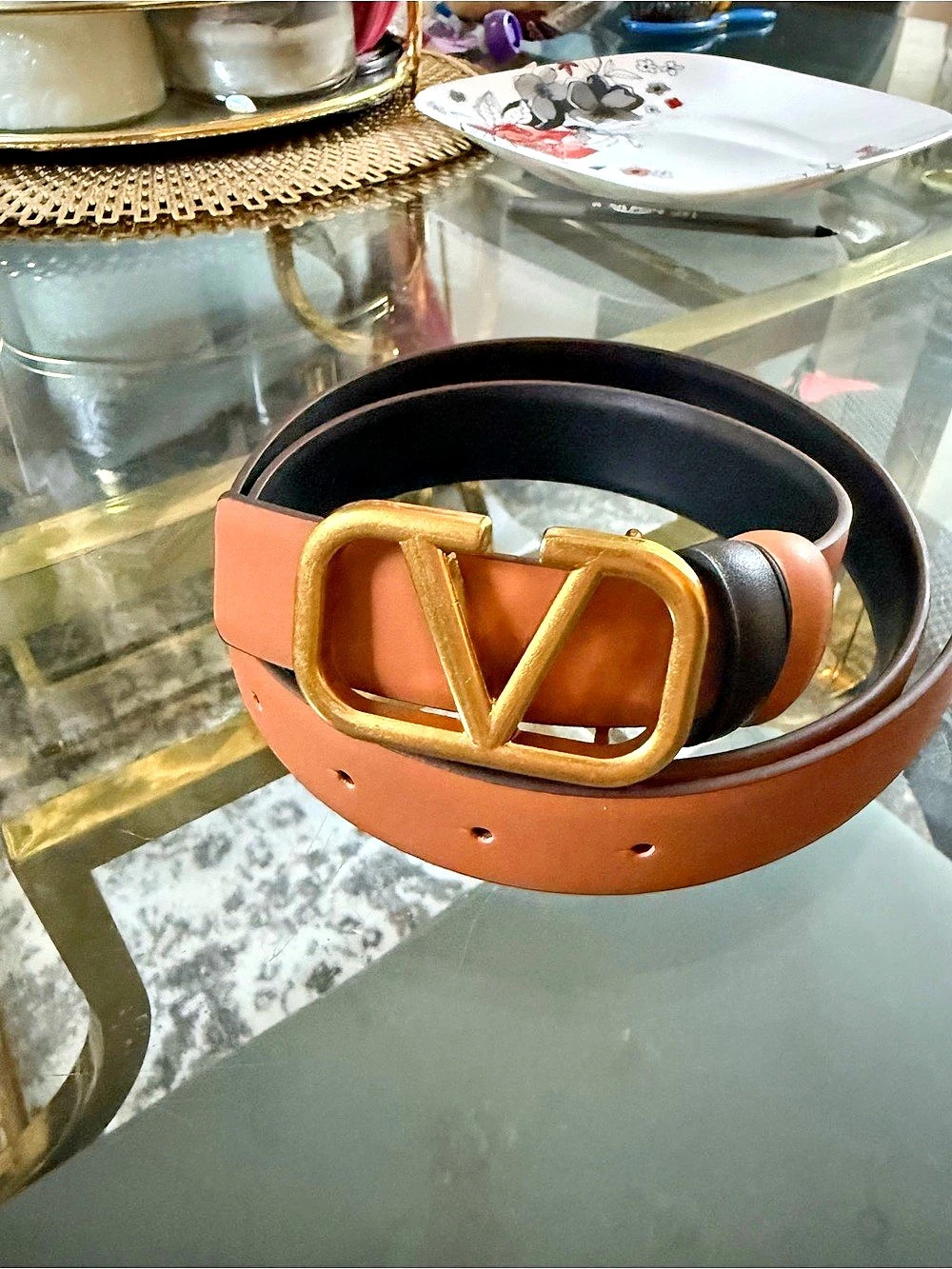 Valentino Garavani VLogo Signature reversible belt Belts Brown Black
